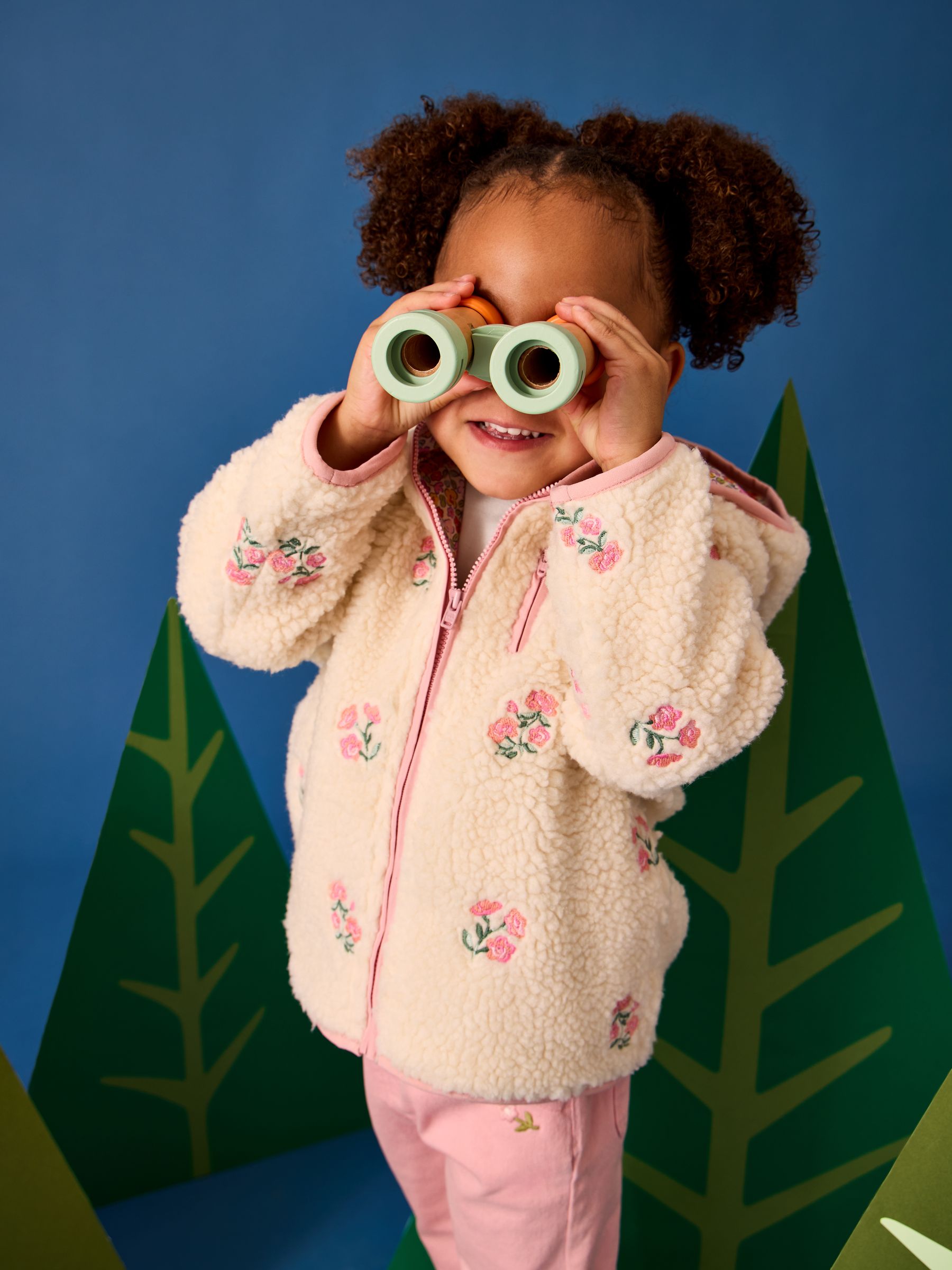 Jojo Maman Bébé Pink Floral Embroidered Reversible Fleece