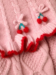 JoJo Maman Bébé Pink Embroidered Cable Frill Knitted Dress - Image 3 of 3