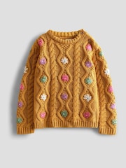 JoJo Maman Bébé Mustard Embroidered Chunky Knit Jumper - Image 1 of 3