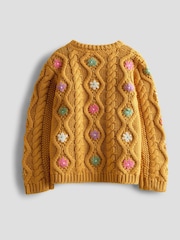 JoJo Maman Bébé Mustard Embroidered Chunky Knit Jumper - Image 2 of 3
