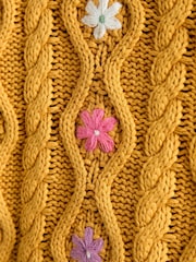 JoJo Maman Bébé Mustard Embroidered Chunky Knit Jumper - Image 3 of 3