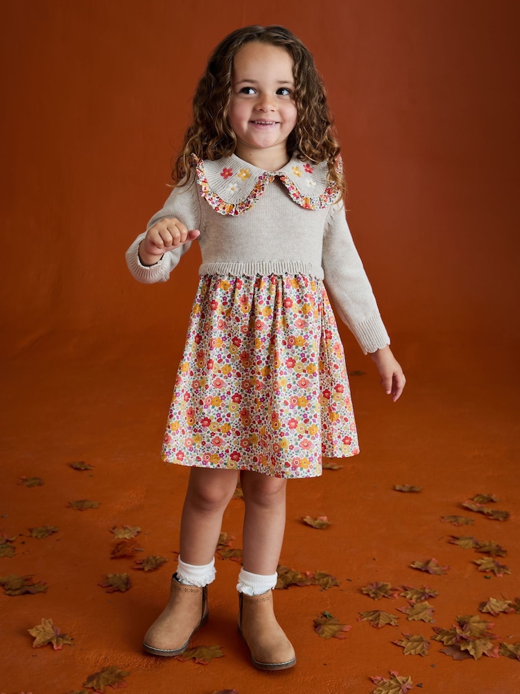 JoJo Maman Bébé Natural Knitted Combo dress - Image 1 of 7