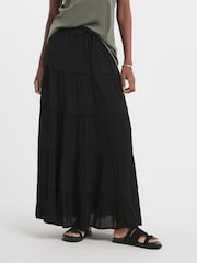 JD Williams Black Crinkle Tiered Maxi Skirt - Image 1 of 4