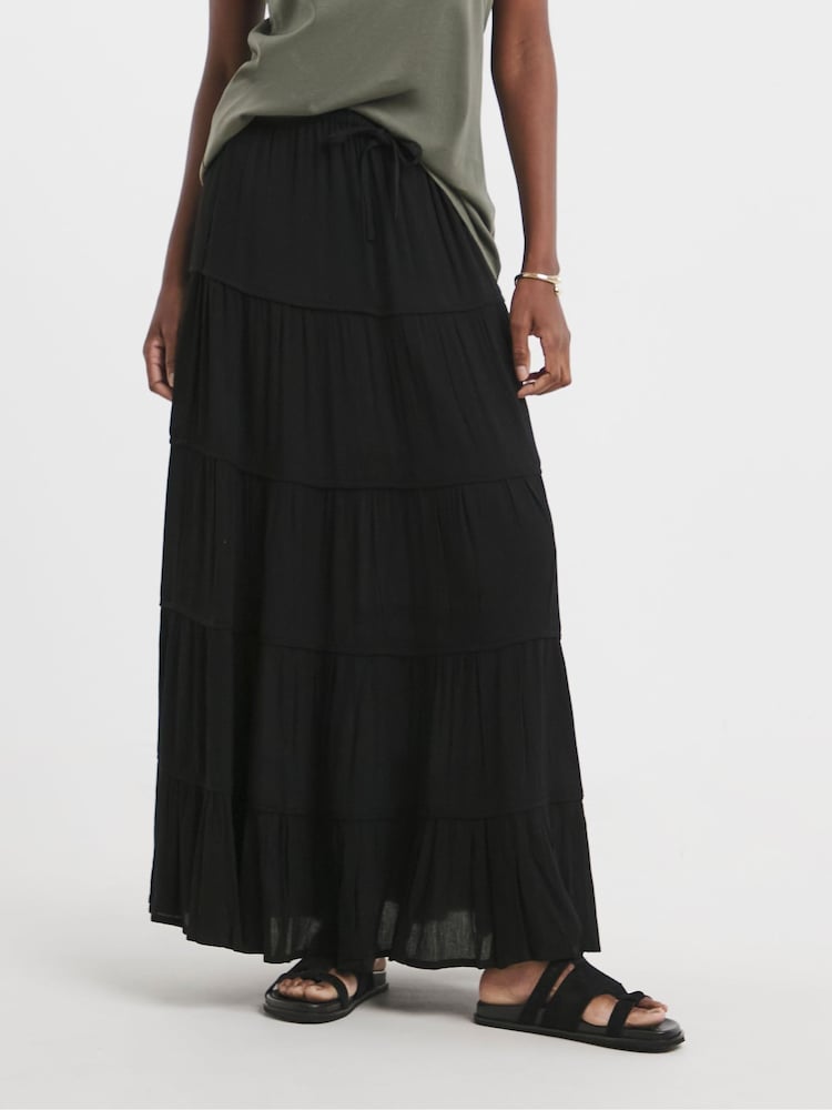 JD Williams Black Crinkle Tiered Maxi Skirt - Image 1 of 4
