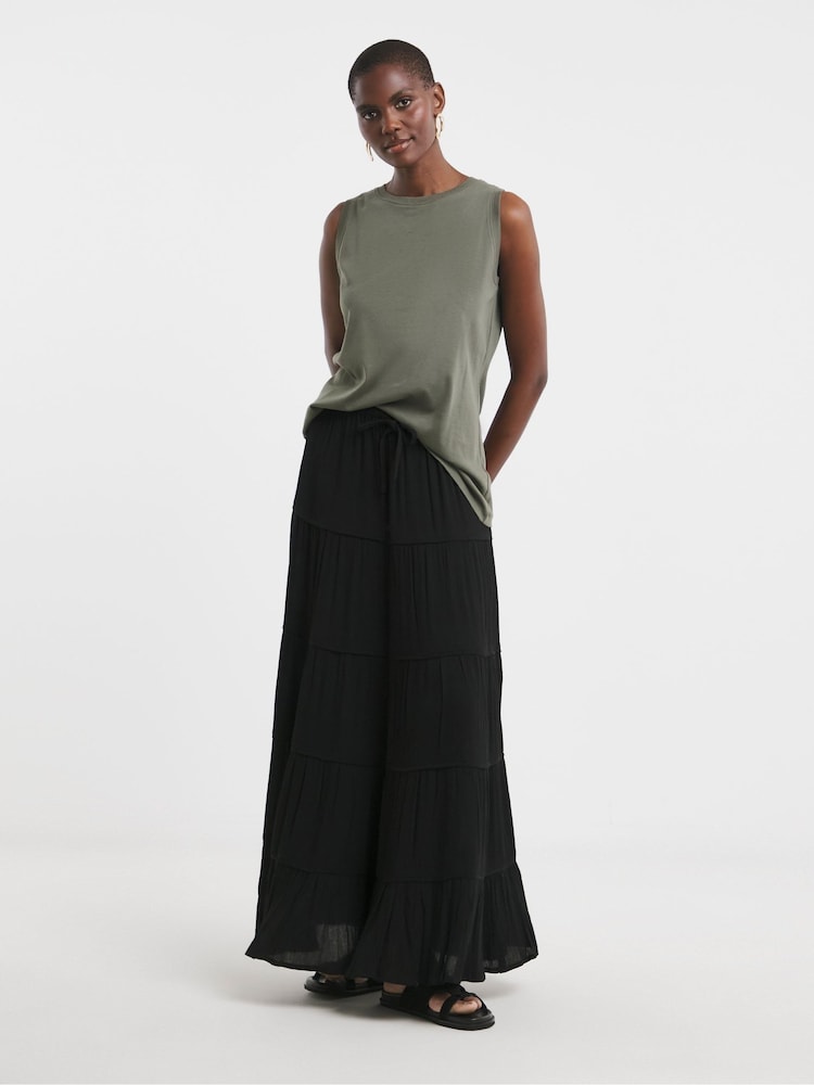 JD Williams Black Crinkle Tiered Maxi Skirt - Image 4 of 4