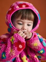 JoJo Maman Bébé Fuschia Pink Flower Hooded Fleece Jacket - Image 9 of 11