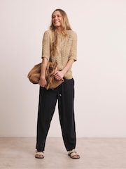 Anthology By JD Williams White 100% Linen Barrel Leg Trousers - Image 4 of 5