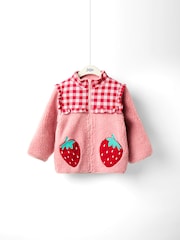 JoJo Maman Bébé Pink Strawberry Fleece Zip-Up Jacket - Image 1 of 5