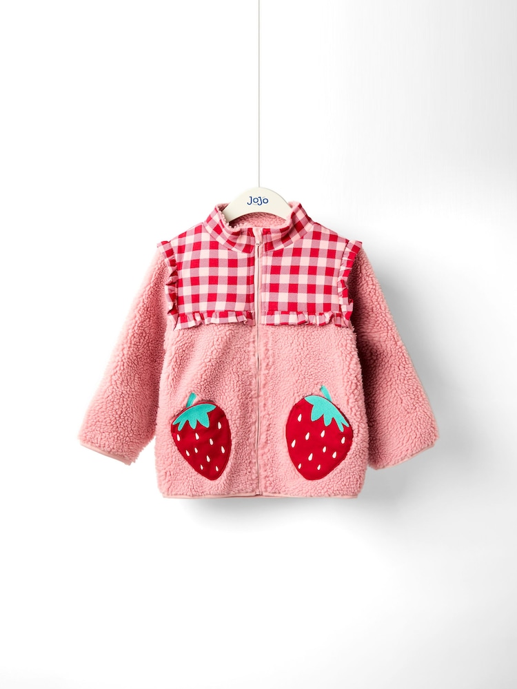 JoJo Maman Bébé Pink Strawberry Fleece Zip-Up Jacket - Image 1 of 5