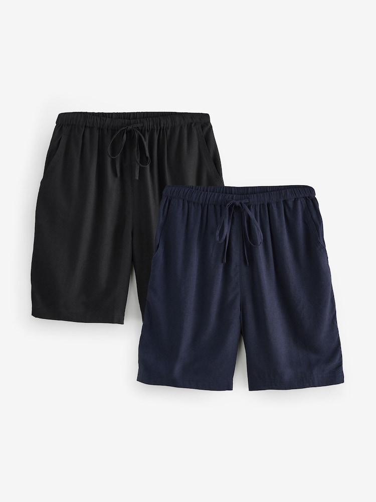 JD Williams Black Linen Mix Knee Length Shorts 2 Pack - Image 1 of 3 JD Williams Black Linen Mix Knee Length Shorts 2 Pack - Image 1 of 3