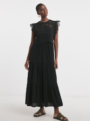 JD Williams Black Broderie 2 In 1 Maxi Dress - Image 1 of 4