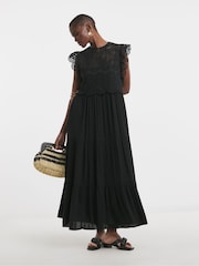 JD Williams Black Broderie 2 In 1 Maxi Dress - Image 3 of 4
