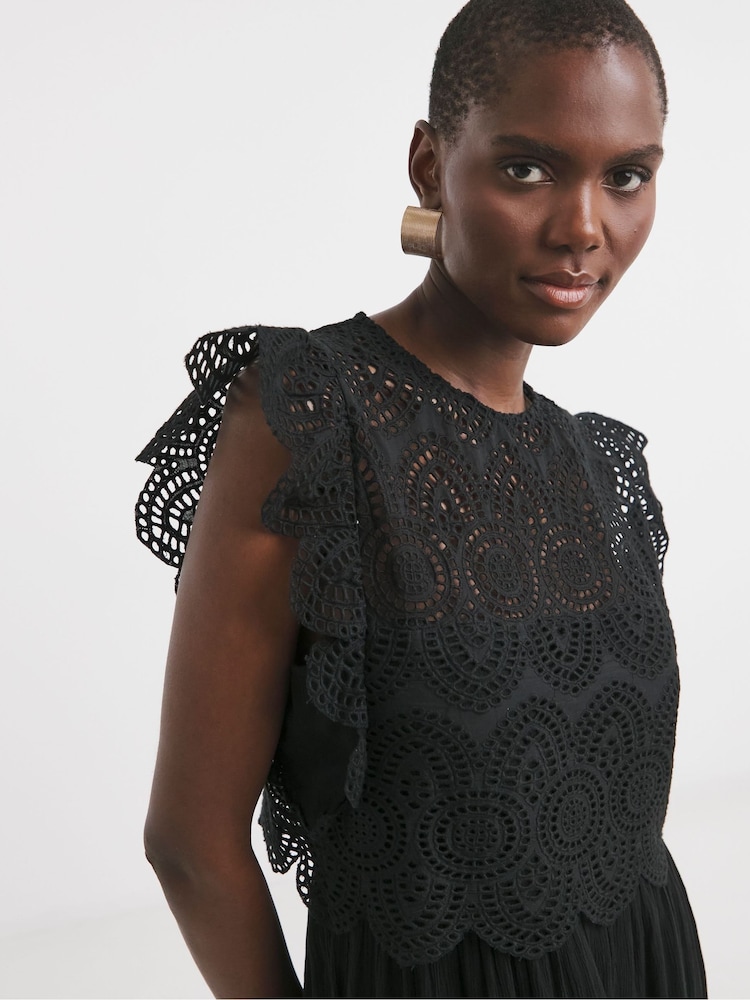 JD Williams Black Broderie 2 In 1 Maxi Dress - Image 4 of 4