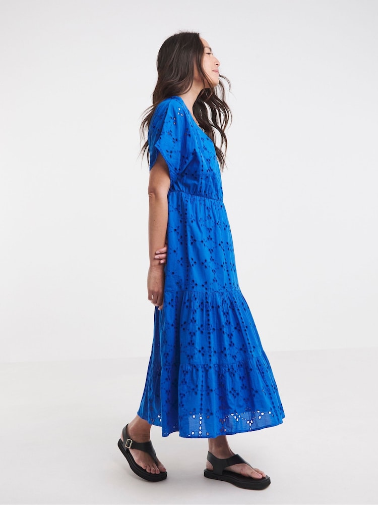 JD Williams Blue 100% Cotton Broderie Smock Dress - Image 1 of 5