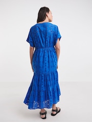 JD Williams Blue 100% Cotton Broderie Smock Dress - Image 2 of 5
