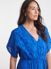 JD Williams Blue 100% Cotton Broderie Smock Dress - Image 3 of 5