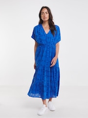 JD Williams Blue 100% Cotton Broderie Smock Dress - Image 5 of 5