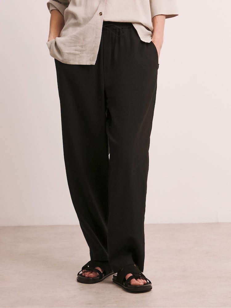 Anthology By JD Williams Black 100% Linen Barrel Leg Trousers - Image 1 of 6