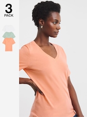 JD Williams White/Sage/Peach 3 Pack V-Neck T-Shirts - Imagen 1 de 4