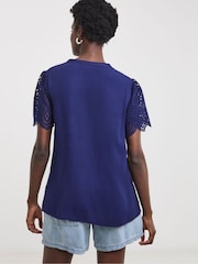 JD Williams Blue Crinkle Broderie Trim Top - Image 2 of 4