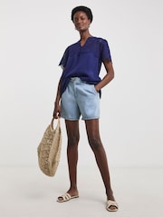 JD Williams Blue Crinkle Broderie Trim Top - Image 3 of 4