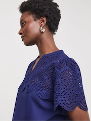 JD Williams Blue Crinkle Broderie Trim Top - Image 4 of 4
