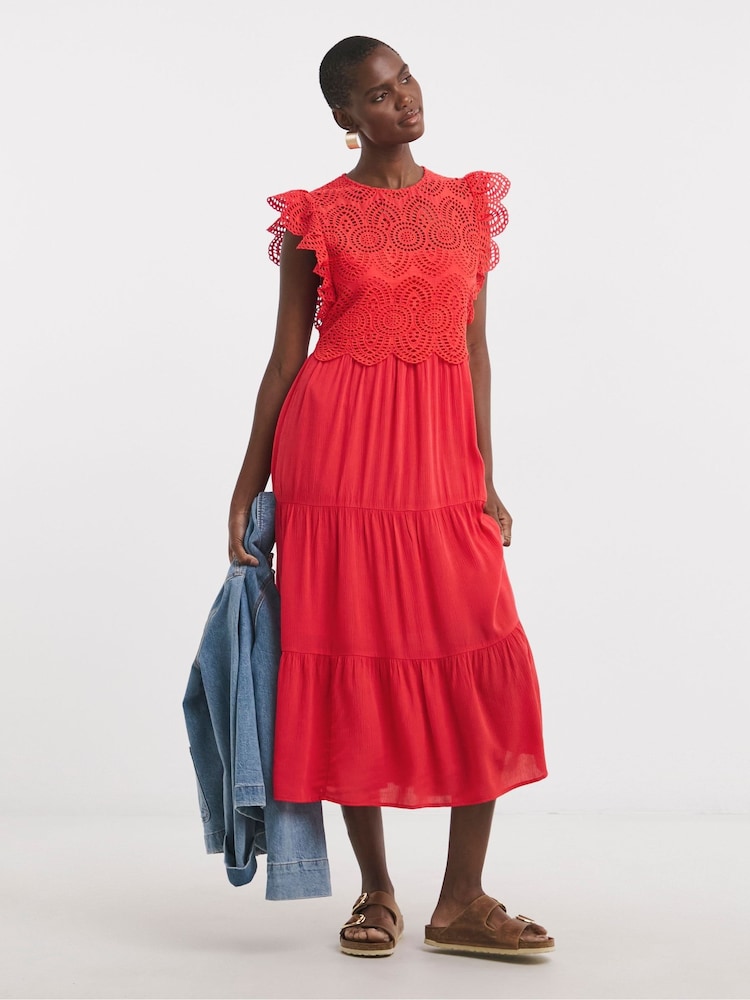 JD Williams Pink Broderie 2 In 1 Maxi Dress - Image 1 of 4