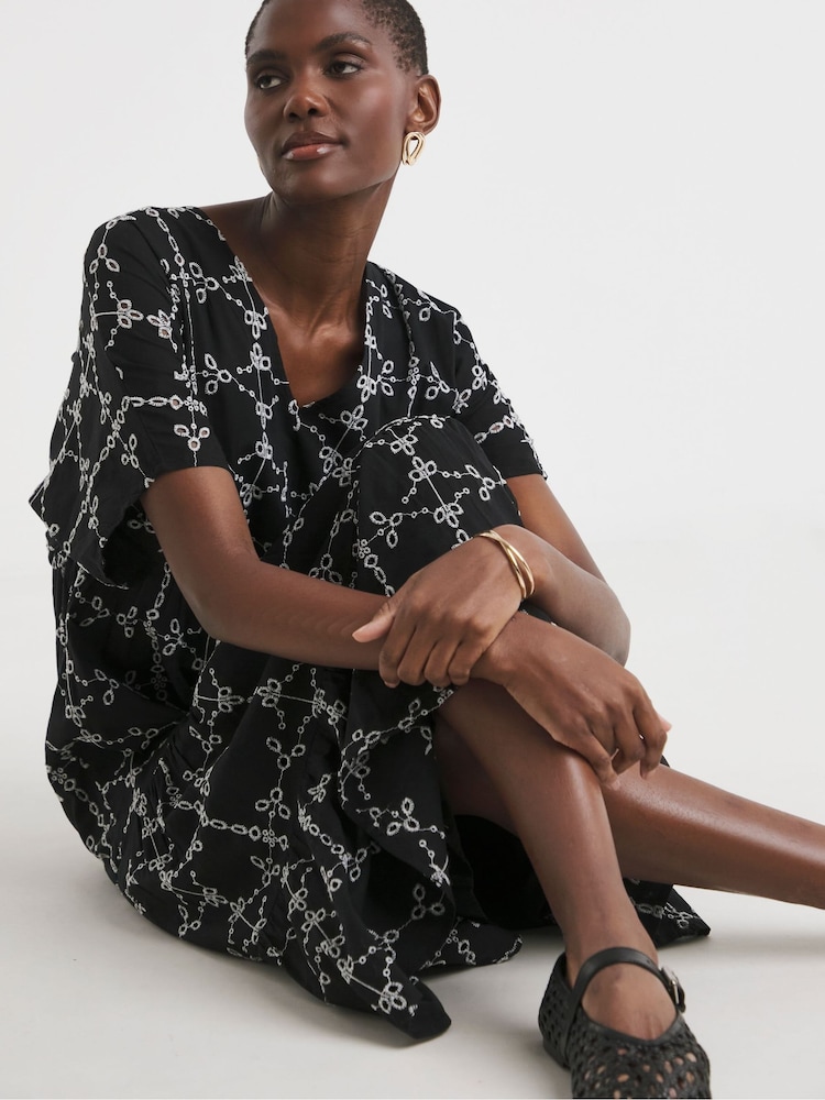 JD Williams Black Broderie Smock Dress - Image 4 of 4