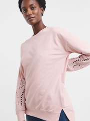 JD Williams Pink Crew Neck Broderie Sleeve and Back Sweatshirt - Image 1 of 4