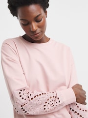 JD Williams Pink Crew Neck Broderie Sleeve and Back Sweatshirt - Image 2 of 4