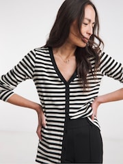 JD Williams Black V-Neck Striped Button Front Cardigan - Image 1 of 4