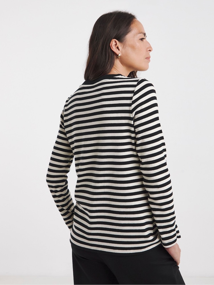 JD Williams Black V-Neck Striped Button Front Cardigan - Image 2 of 4