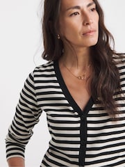 JD Williams Black V-Neck Striped Button Front Cardigan - Image 3 of 4