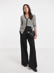 JD Williams Black V-Neck Striped Button Front Cardigan - Image 4 of 4