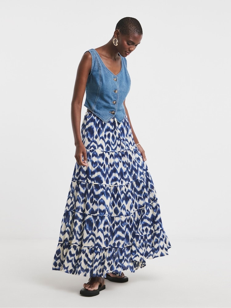 JD Williams Blue Crinkle Tiered Maxi Skirt - Image 2 of 4