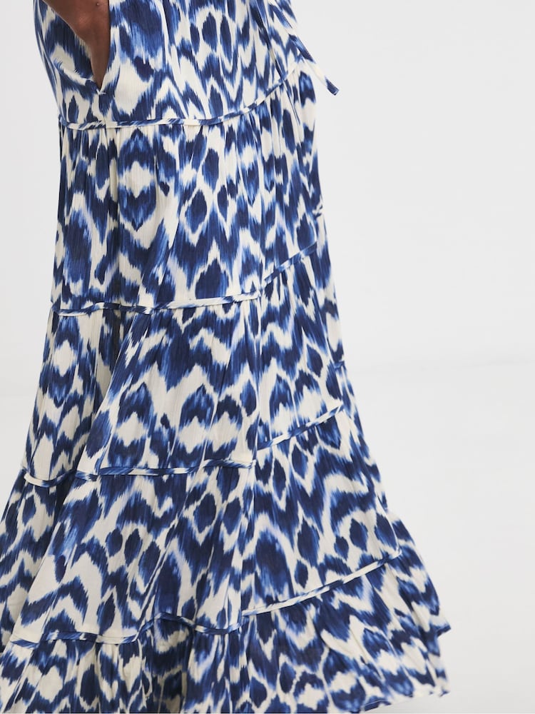 JD Williams Blue Crinkle Tiered Maxi Skirt - Image 4 of 4