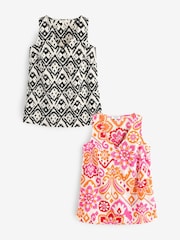 JD Williams Black Mono/Floral Print Woven Vests 2 Pack - Image 1 of 8