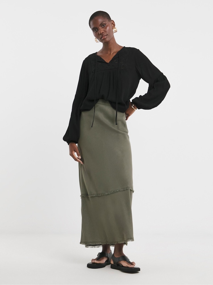 JD Williams Black Broderie Yoke Trim Blouson Sleeve Blouse - Image 2 of 4