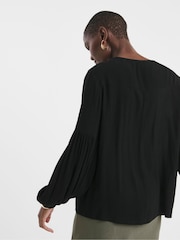 JD Williams Black Broderie Yoke Trim Blouson Sleeve Blouse - Image 3 of 4