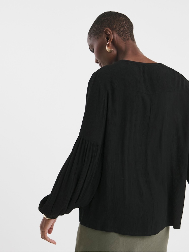 JD Williams Black Broderie Yoke Trim Blouson Sleeve Blouse - Image 4 of 4 JD Williams Black Broderie Yoke Trim Blouson Sleeve Blouse - Image 4 of 4
