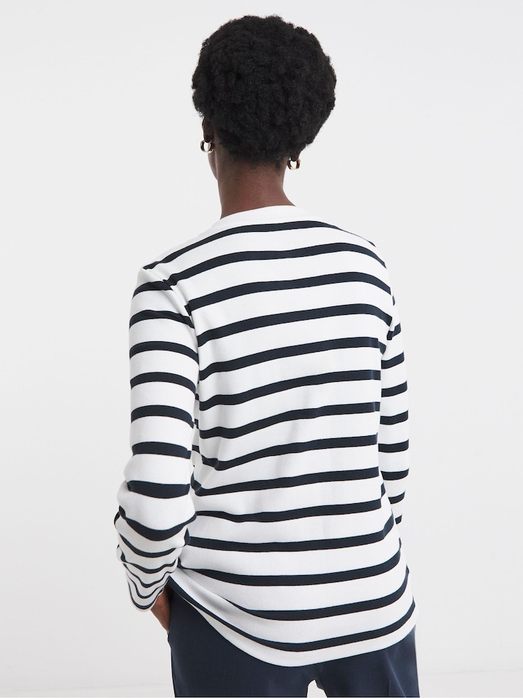 JD Williams 100% Cotton Crew Neck Striped Button Front Cardigan - Imagen 2 de 4