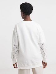 JD Williams White Crew Neck Broderie Sleeve and Back Sweatshirt - Image 4 of 4