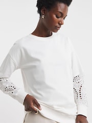 JD Williams White Crew Neck Broderie Sleeve and Back Sweatshirt - Image 4 of 4