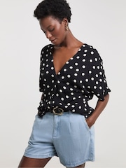 JD Williams Black Crinkle Popover Top - Image 1 of 4