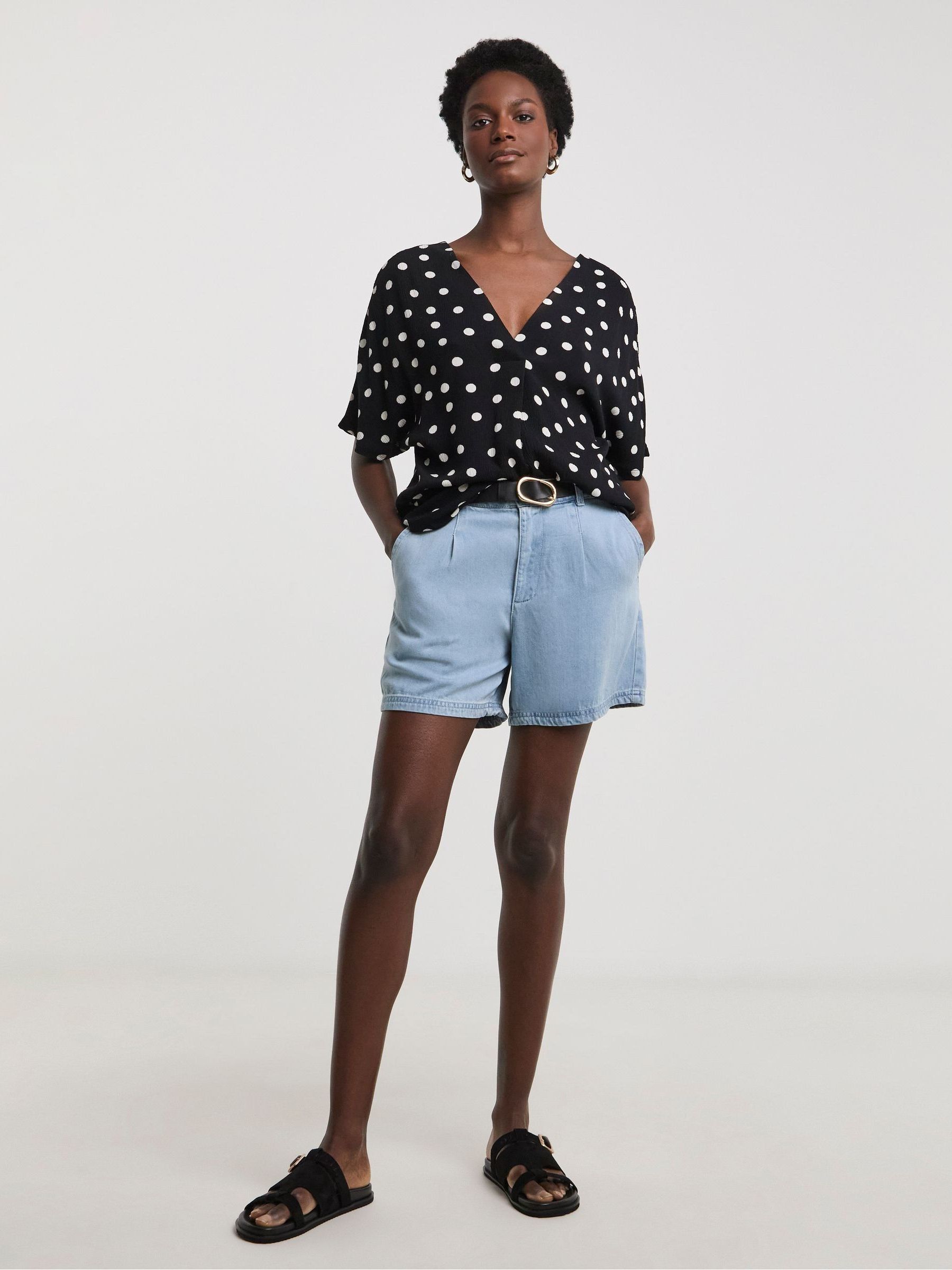 Buy JD Williams Black Polka Dot Crinkle Popover Top from the Next