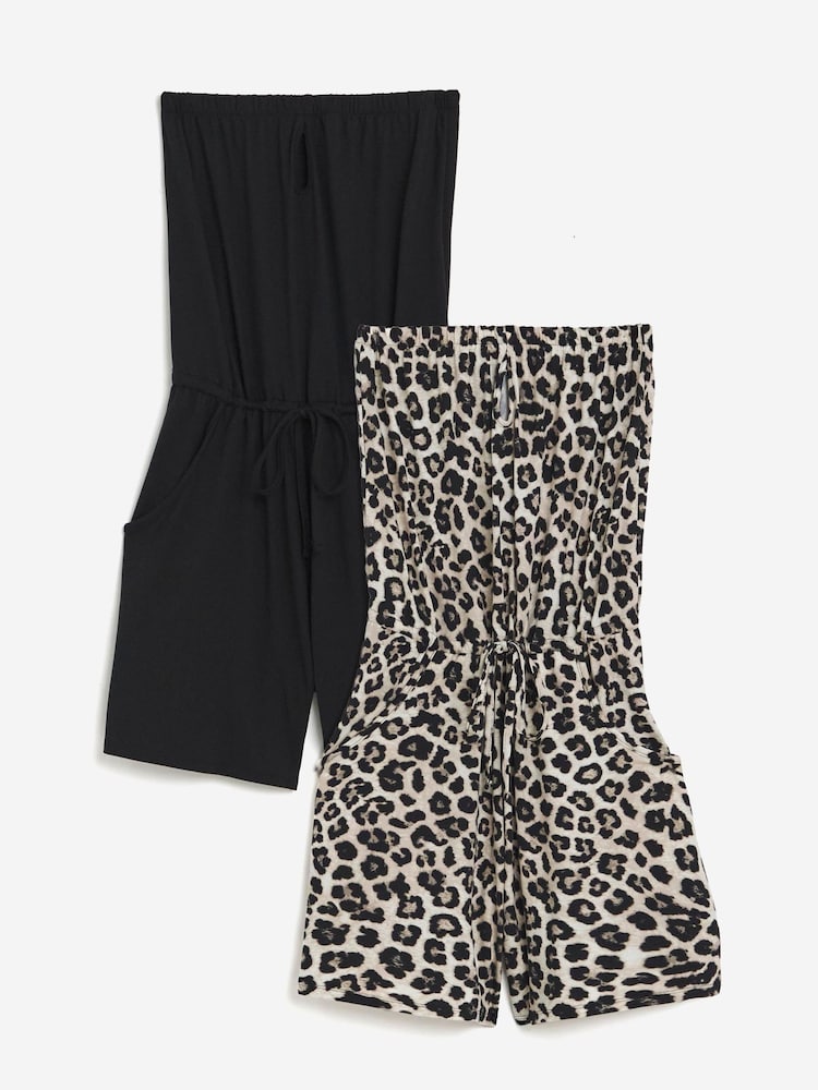 JD Williams Brown Bandeau Playsuits 2 Pack - Image 1 of 5