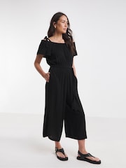 JD Williams Black Crinkle Tie Strap Jumpsuit - Image 1 of 4