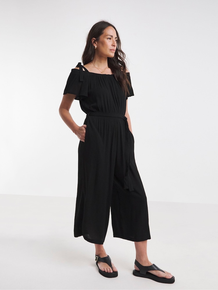 JD Williams Black Crinkle Tie Strap Jumpsuit - Image 1 of 4