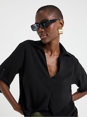 JD Williams Black Textured Fabric Collar Utility Popover Top - Image 1 of 4