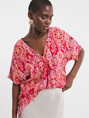 JD Williams Pink Crinkle Popover Top - Image 1 of 4